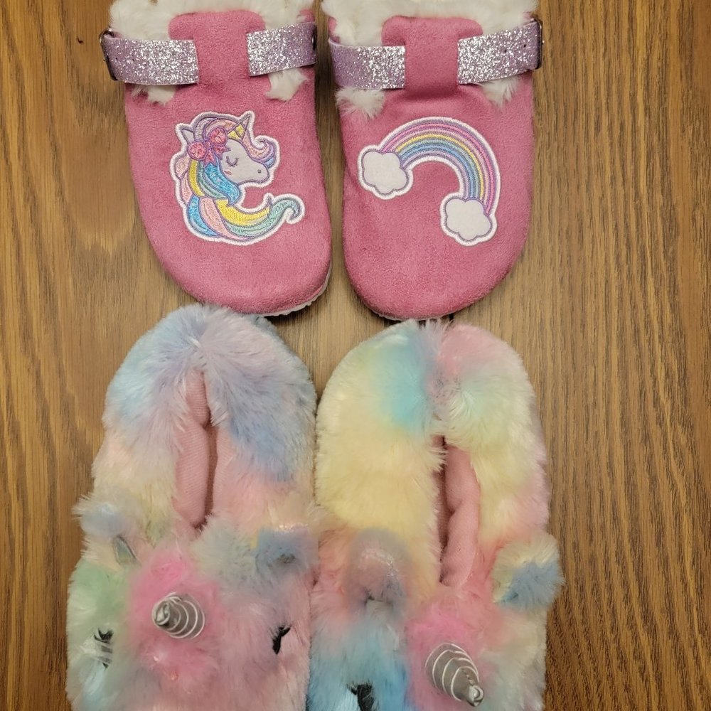 2 pair of Girls Unicorn slippers Size 13/1 and 12/13